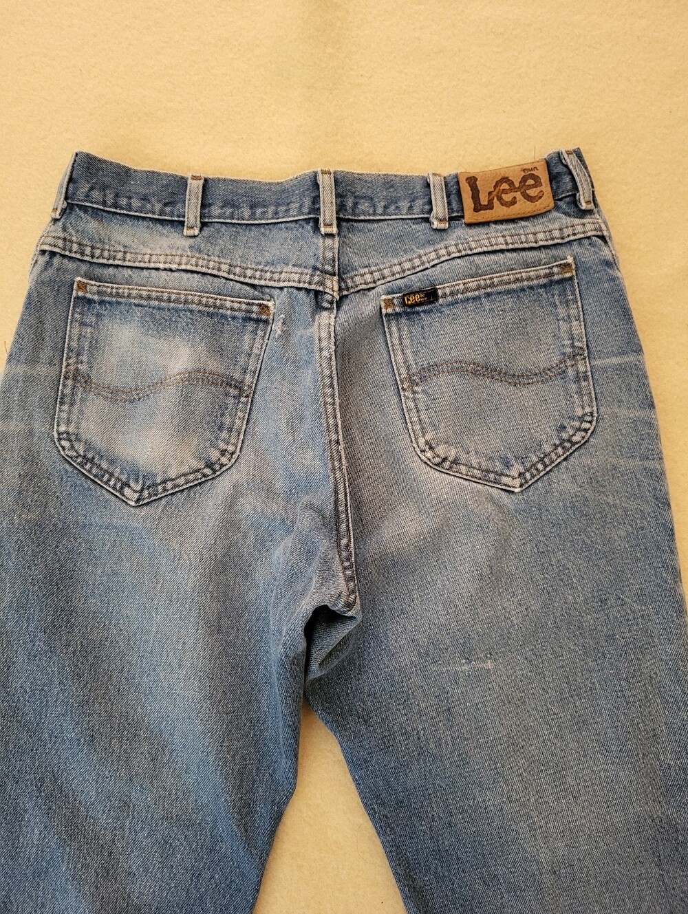Vintage Lee Blue Jeans 32x27 Distressed Patina Straight Leg Cotton - Picture 8 of 13